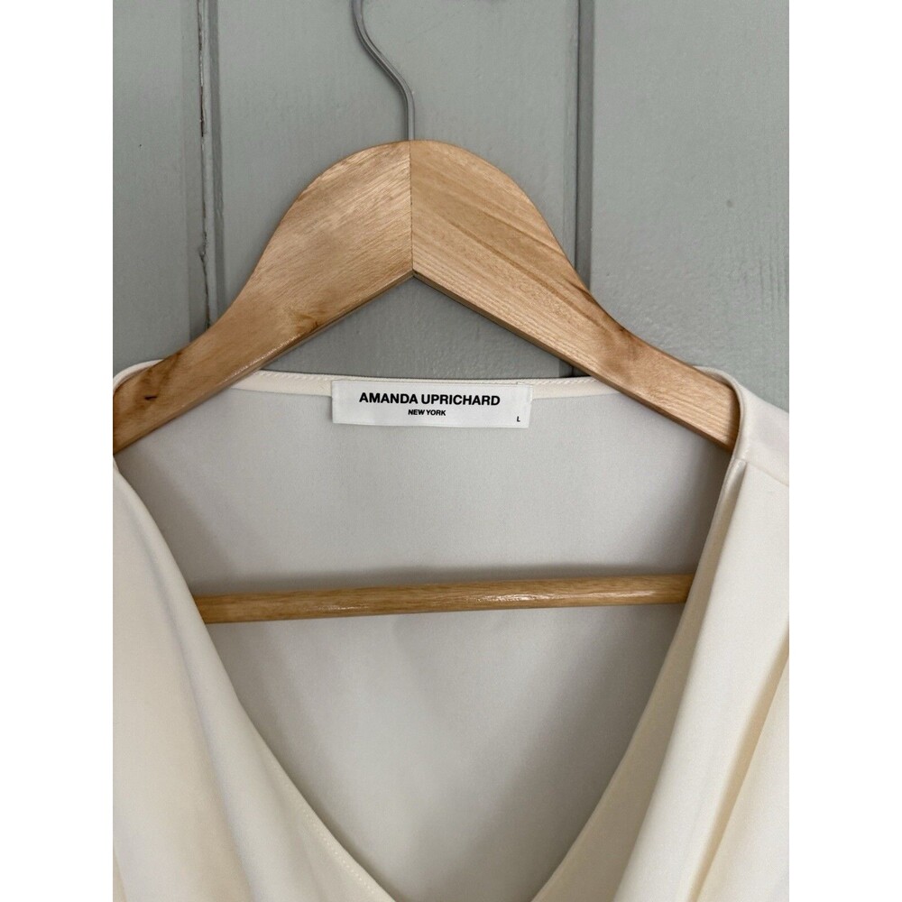 Amanda Uprichard Blouse L Large Cowl Neck Chiffon Drape Ivory 3/4 Sleeves - Picture 3 of 6